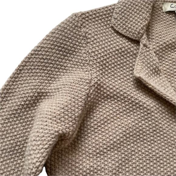 Cocogio Waffle Knit Cardigan Collared Pockets Wool Blend Oatmeal Tan M EUC - Picture 5 of 11